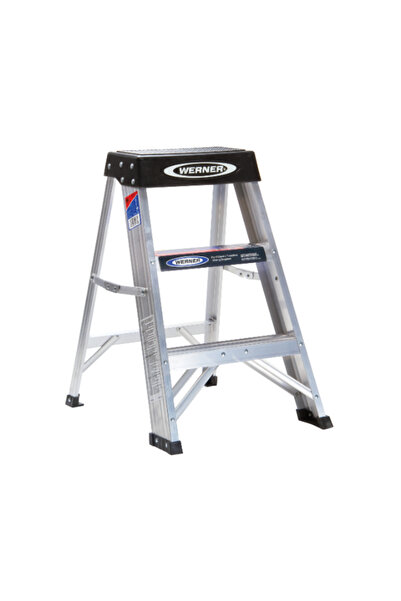WERNER Durable Aluminum Non Slip Feet Space Saving 3-Step Ladder 2ft
