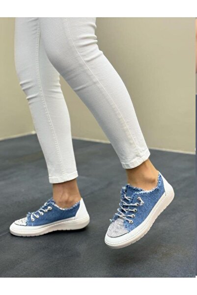 Hacıoğlu Ayakkabı Vollex Denim Material Women's Stylish Sneakers with Stones