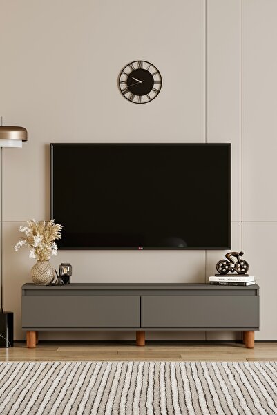 moldesan Mila Gri MDF 120 cm Tv Ünitesi raflı,kapaklı,ayaklı