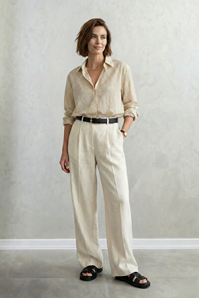 STELLA PULVIS Εκρού Ριγέ Βασικό Πουκάμισο