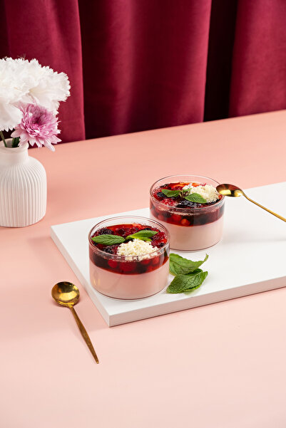 Evrio طقم من 2 وعاء زجاجي من البوروسيليكات لتقديم الحلوى والإفطار والآيس كريم...