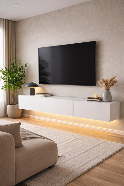 SE Desing Milan Ledli Işıklı Tv Ünitesi 180cm beyaz