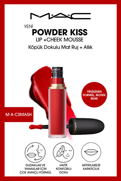 M.A.C Powder Kiss Lip & Cheek Mousse Dudak ve Yanaklar için Buğulu Mat Ruj - ...