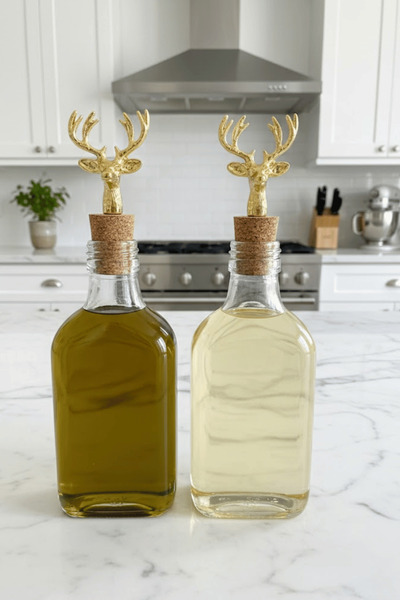 Jenisa 2-Piece Transparent Glass Flat Oil Bottle - 200ml with Leak-Proof Deer...