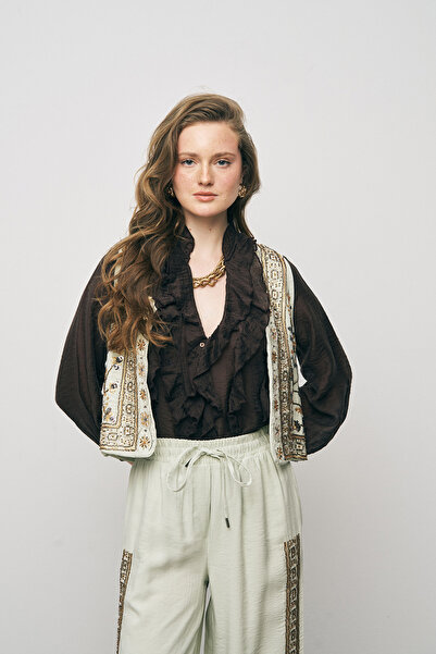 Orfeo Negro سترة نسائية مطرزة يدويًا بالخرز والتطريز