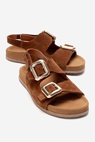 Zeynep Sıradağlı Γυναικεία σανδάλια Janset από γνήσιο δέρμα καφέ σουέντ