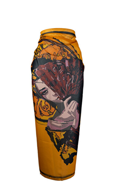 Mibi Design Sumi Sarı Desenli Şifon Pareo Şal