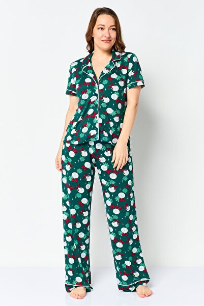 Sleep & Co Women 2 Pcs Christmas Print Top And Bottom Pyjama Set, Multicolor