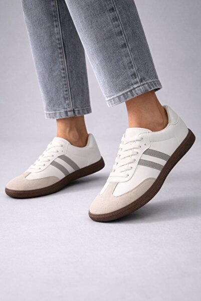 Beyond Women's White Gray Lace-Up Casual Sneaker 2cm Byndsmb01