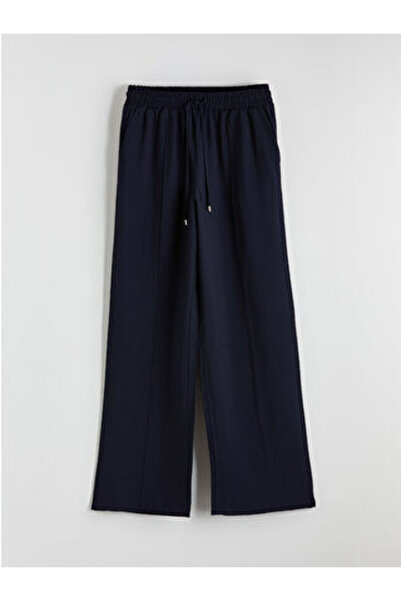 LC Waikiki M1 Season Navy Blue Wide Leg Women's Trousers with Elastic Waist
