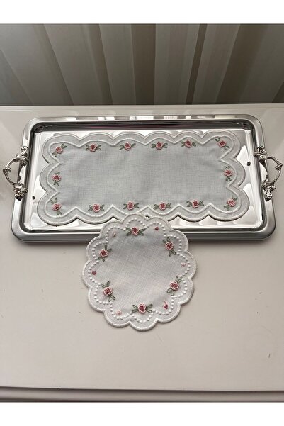 zeynmar Rokoko El İşlemeli Söz & Nişan Yüzük Tepsi Örtüsü Damat Kahvesi Kokte...