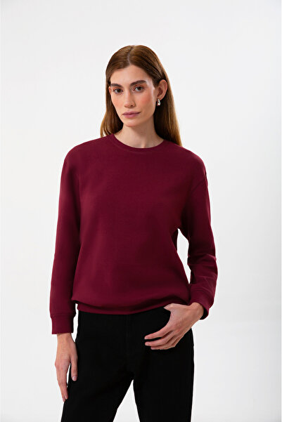 UNIQVIBE Regular Organic Cotton Burgundy Women's Sweatshirt