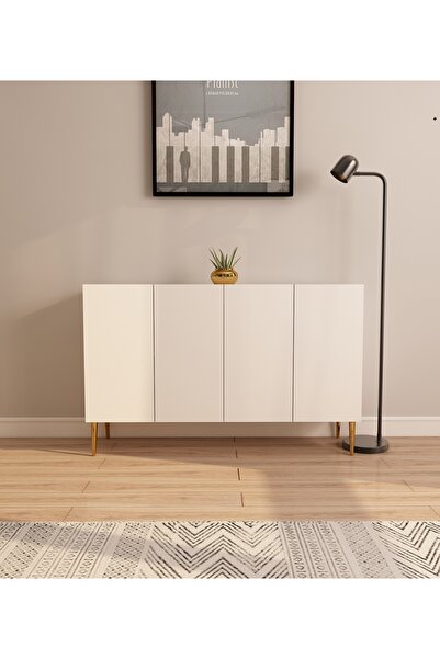 morepp Serel 120 cm konsol, tv ünitesi, çok amaçlı dolap - Beyaz-Altın