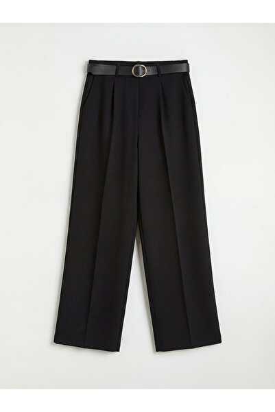 LC Waikiki LCW VisionSiyah Beli Kemerli Kadın Pileli Kumaş Pantolon