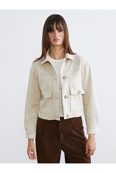 LC Waikiki Lcw Visionbeige Shirt Collar Suede Look Women's Jacket