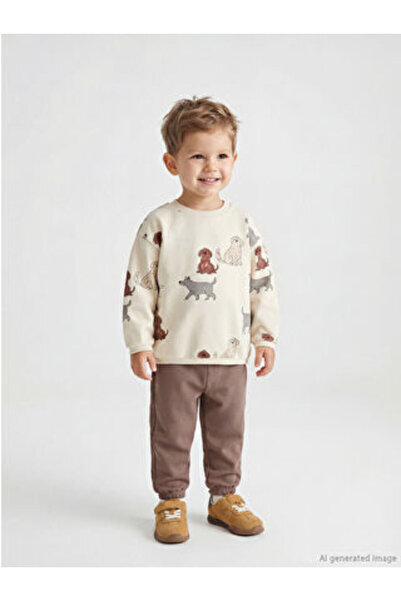 LC Waikiki M1 Sezon Beige Printed Baby Boy Sweatshirt and Sweatpants