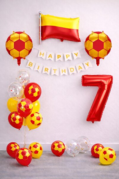 Patladı Gitti Yellow Red Football Themed 7Th Birthday Balloon Set