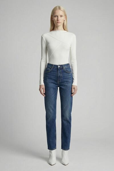 Rays 8238A Crew Neck Front Ruffled Blouse Ecru