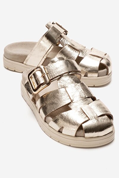 Zeynep Sıradağlı Papuci de damă Jilda din piele naturală, aurii