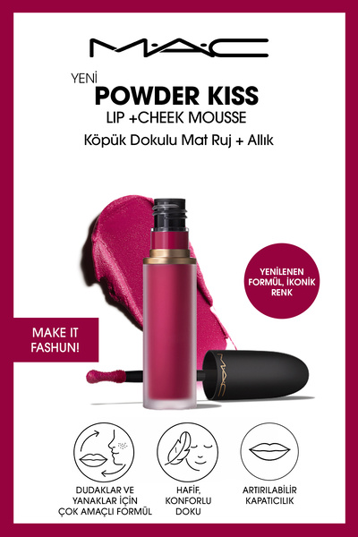 M.A.C Powder Kiss Lip & Cheek Mousse Dudak ve Yanaklar için Buğulu Mat Ruj - ...