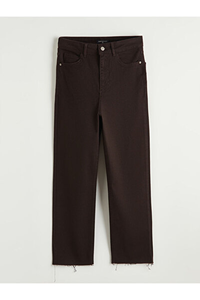 LC Waikiki Καφέ ψηλόμεσο γυναικείο τζιν παντελόνι σε ίσια γραμμή