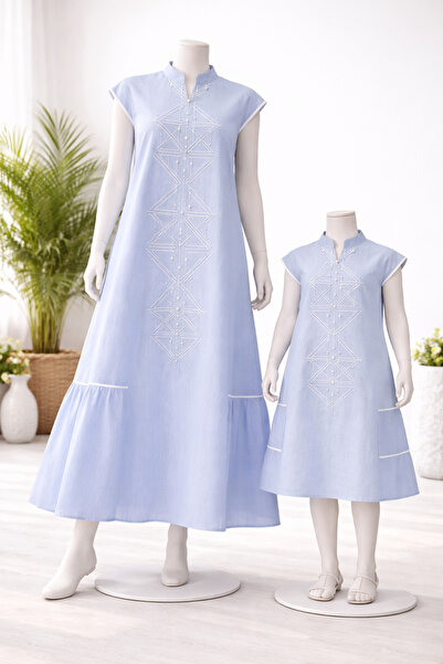 UD Mother and daughter jalabiya with elegant geometric embroidery