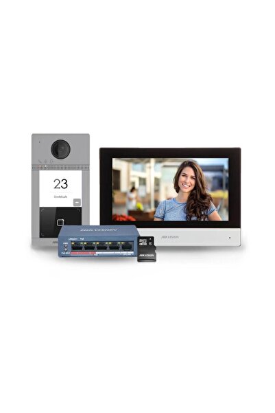 Hikvision DS-KIS604-S İnterkom Kit (DS-KV8113-WME1, DS-KH6320-WTE1, POE, SD C...