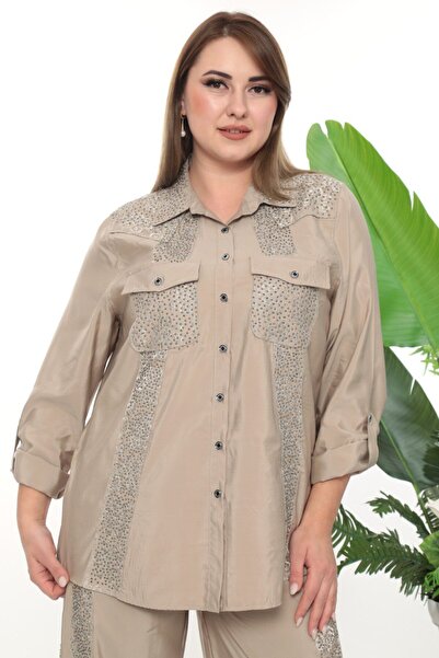 JERFİ Women's Lace-Detail Stone Printed Micro Fabric Double Set