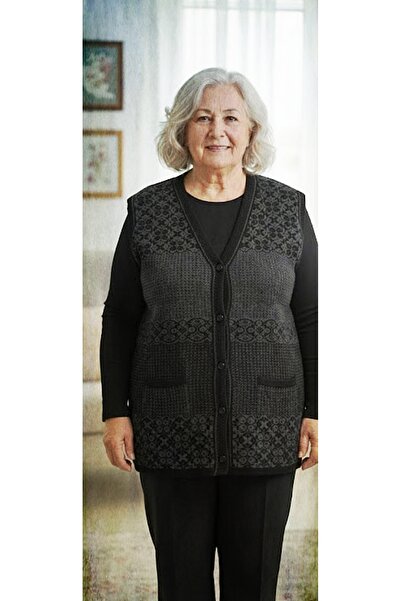 THEBEK Women's Knitwear Mother's Vest with Buttons and Pockets Classic Patter...