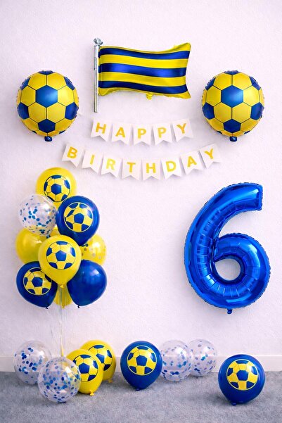 Patladı Gitti Yellow Navy Blue Football Themed 6Th Birthday Balloon Set
