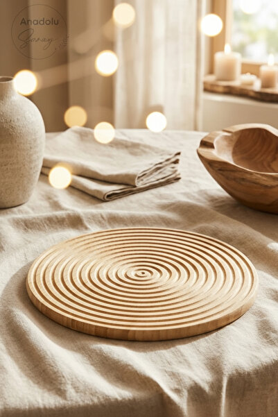 DİVAYS Doğal Bambu Çizgili Oval Sunum Tepsisi - Estetik Kahvaltı Tabağı ve De...