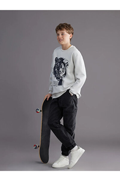 LC Waikiki Pantaloni din denim căptușiți cu fleece pentru băieți LCW Kids, an...