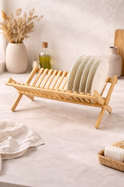 Anadolu Saray Bambu Bulaşık Kurutmalık 43x34 cm | Doğal Ahşap Katlanabilir Te...