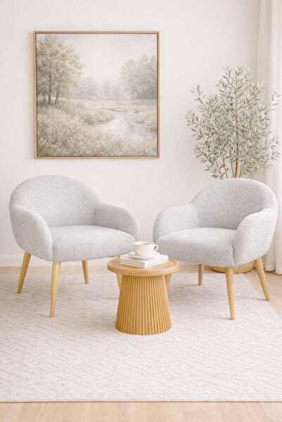 Lunera Mobilya LN Jasmine 2 Berjer Set Ahşap Ayaklı Retro Minimal Berjer Maky...