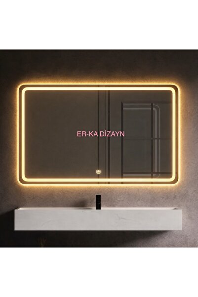 ER-KA DİZAYN 110X80 cm KUMLAMALI Günışığı Led'li Lavabo & Banyo Aynası (Dokun...