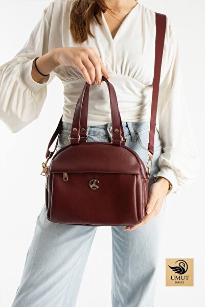 Çanta Trend Geantă crossbody de damă din piele artificială bordeaux cu curea ...