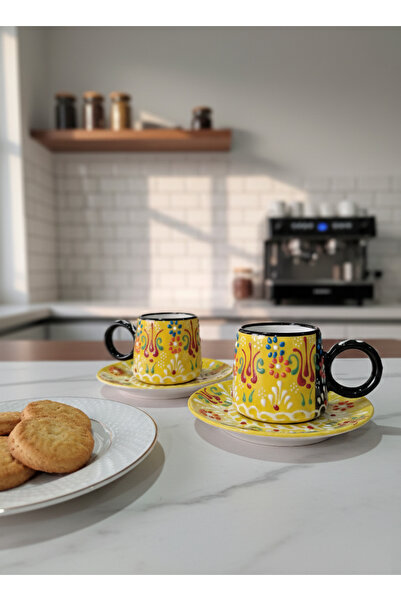 RGS HOMELİFE 2-Piece Handmade Kazan Type 4-Piece Turkish Coffee Cup Set for 2...