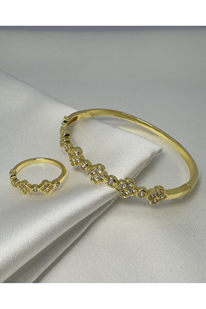 Samu Accessories طقم أصفاد وخواتم من الفولاذ على شكل البرسيم المرصع بالأحجار ...