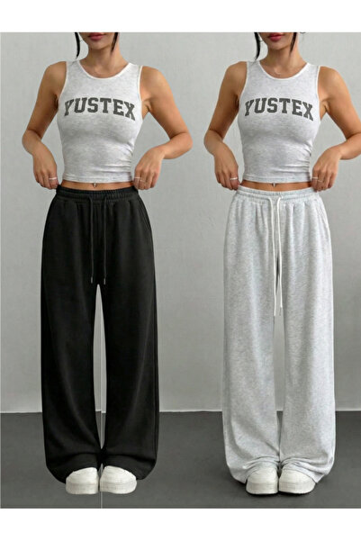 CAONNES Kadın Oversize 2 Adet Kışlık İçi Pamuklu Siyah ve Gri Bol Kesim Bağcı...