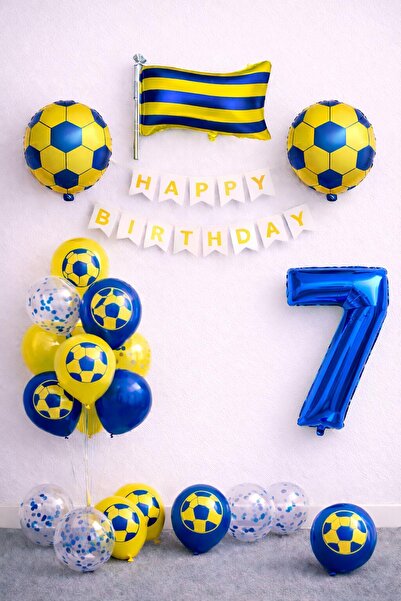 Patladı Gitti Yellow Navy Blue Football Themed 7Th Birthday Balloon Set