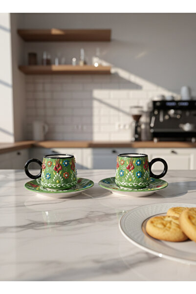 RGS HOMELİFE 2-Piece Handmade Kazan Type 4-Piece Turkish Coffee Cup Set for 2...