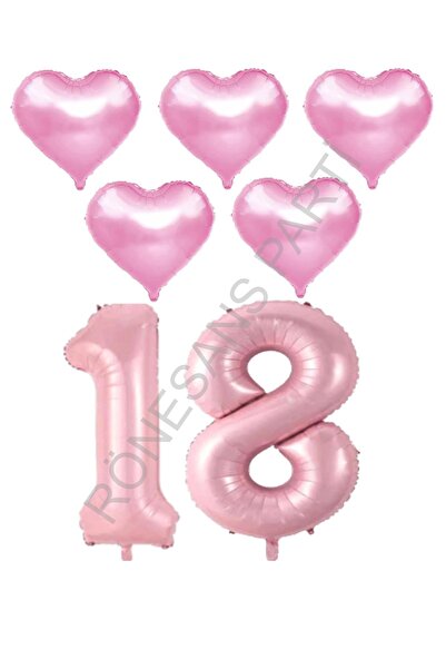 RÖNESANS PARTİ Rönesans Pink Color 18Th Birthday Foil Balloon Celebration Set