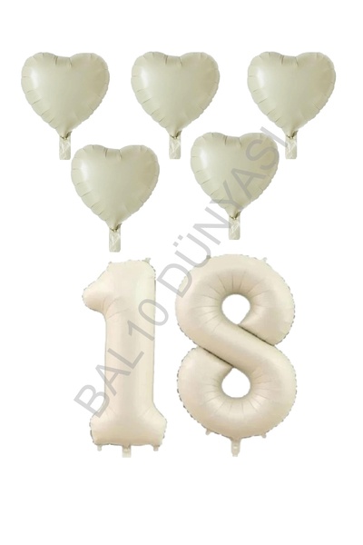 BAL10 DÜNYASI Bal10 Cream Color 18Th Birthday Foil Balloon Celebration Set