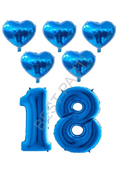 BEST PARTİ Best Dark Blue Color 18Th Birthday Foil Balloon Celebration Set