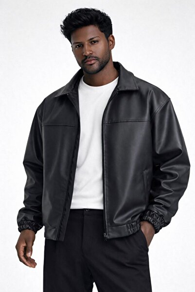 kıyı export Men's Black Oversize Leather Jacket