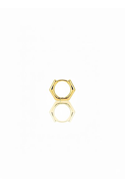 Siminkari Altın Kaplama Beşgen Küpe Piercing 925 Ayar 9 mm