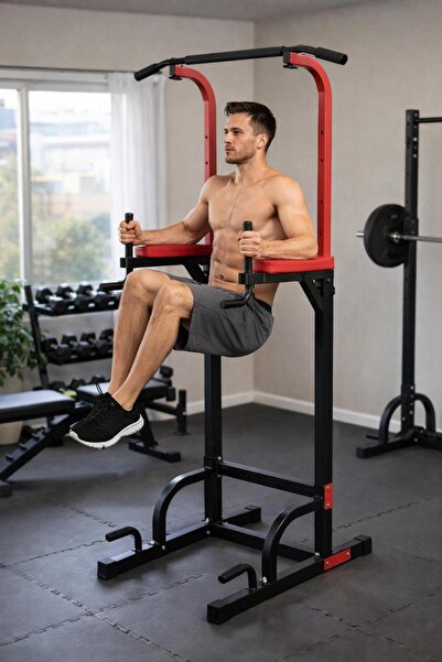 Leyaton Antreman Güç Kulesi Şınav Barfiks Mekik Egzersiz Istasyonu Kırmızı