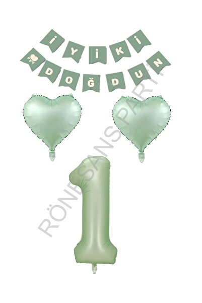 RÖNESANS PARTİ Rönesans Green Color Number Heart Banner Birthday Set Age-1