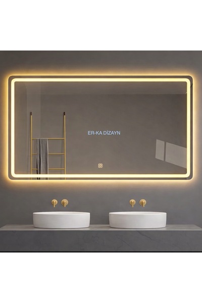 ER-KA DİZAYN 70X50 cm KUMLAMALI Günışığı Led'li Lavabo & Banyo Aynası (Dokunm...