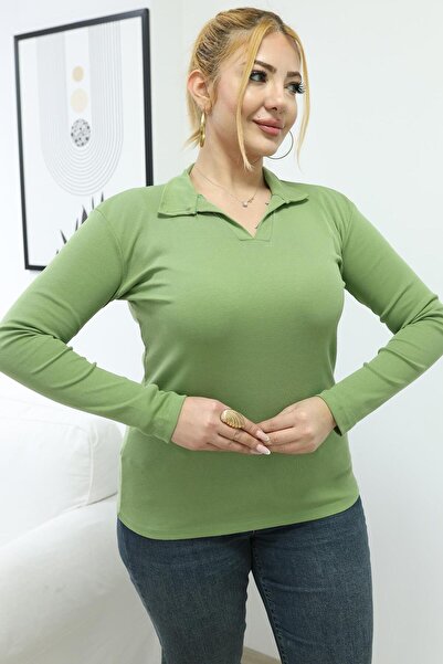 Siyezen Plus Size Polo Collar Cotton Lycra Basic Blouse